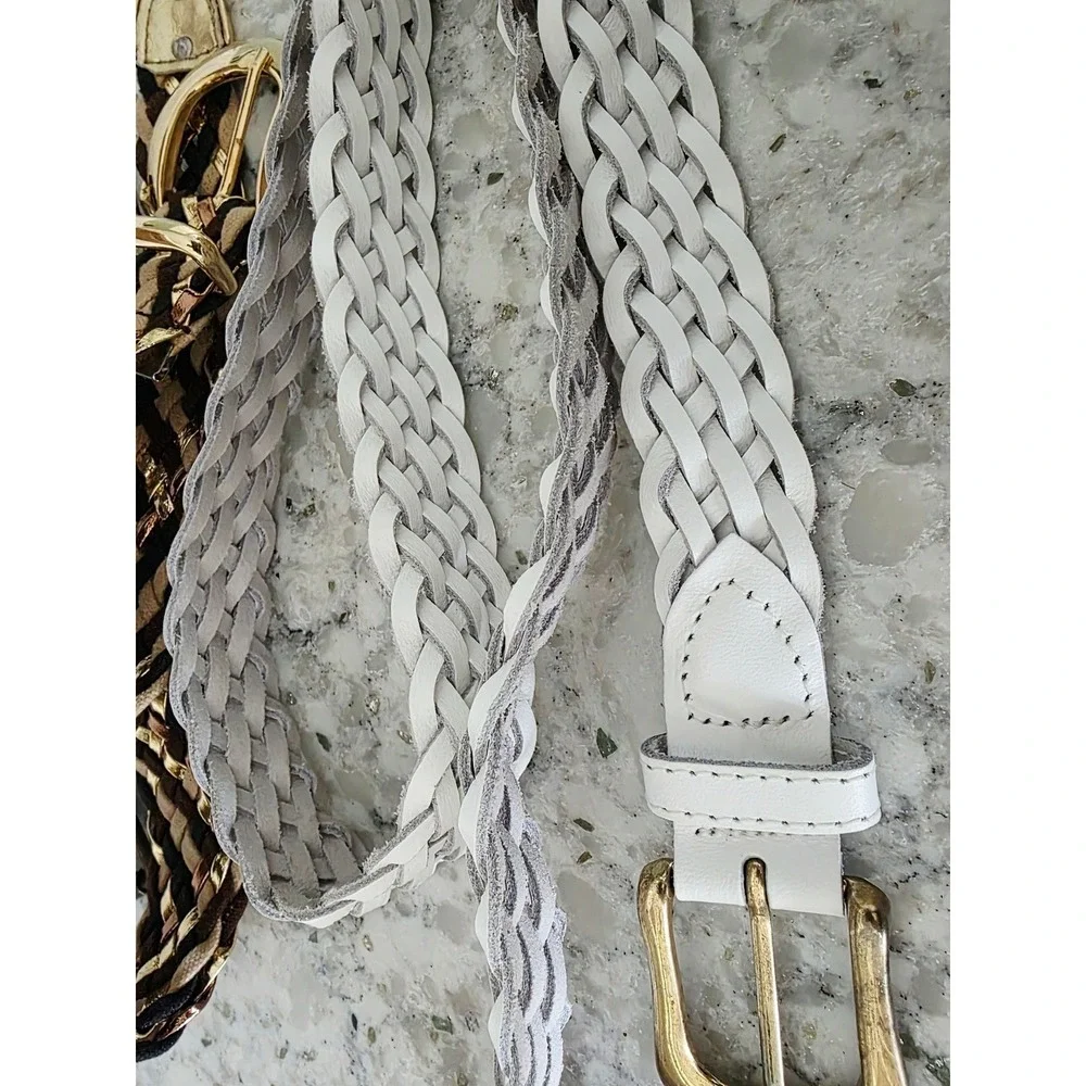 Womens Vintage Belt Lot Braided Gold White Casual Jean Dress Belt Set of‎ 3 L XL